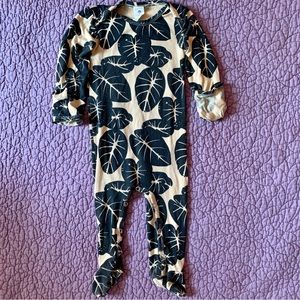 Kate Quinn Tan Black Tropical Leaves Bamboo Blend Footie Bodysuit 3-6M
